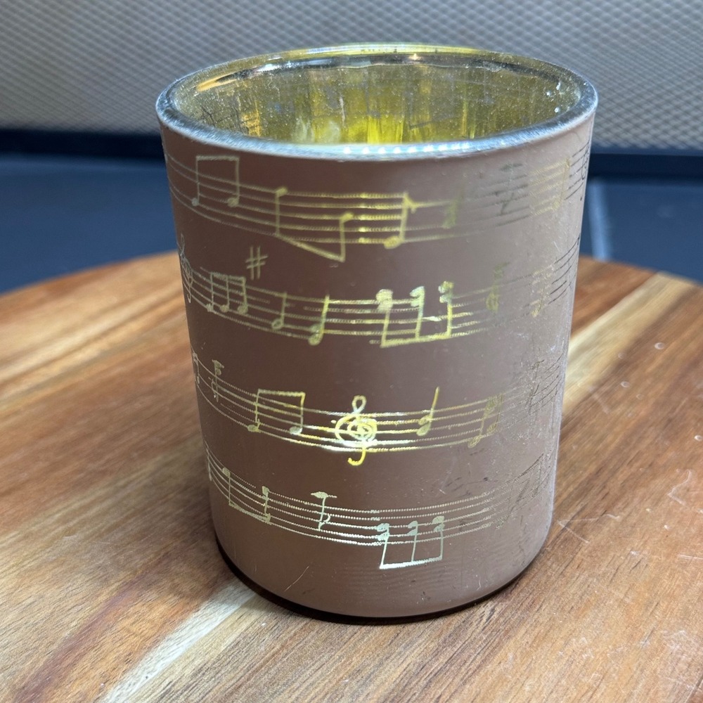 Musical Notes Gold Mercury Glass Candle Holder Votive Matte Tan Tan 3.25in